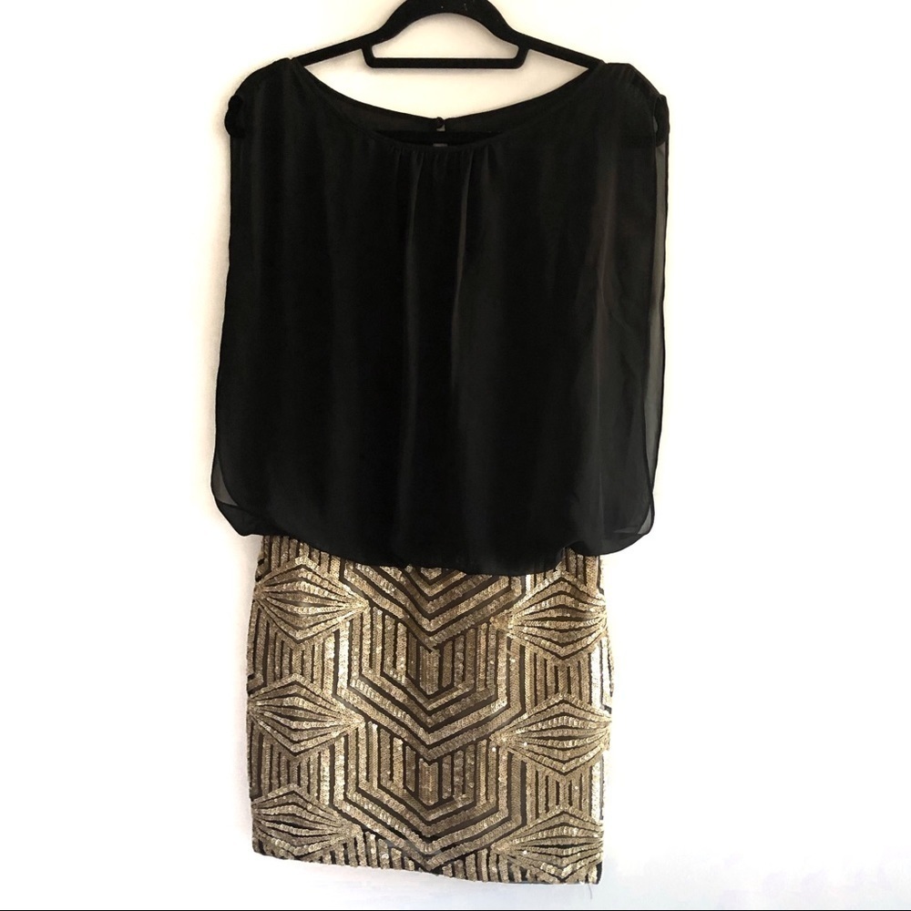 Aidan Mattox Long Blouson Dress w/ sequence Skirt